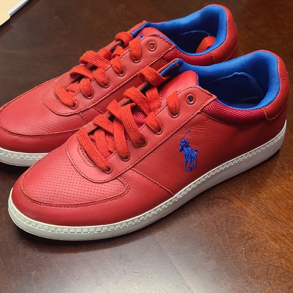 Ralph Lauren Red Sneakers with Blue Logo